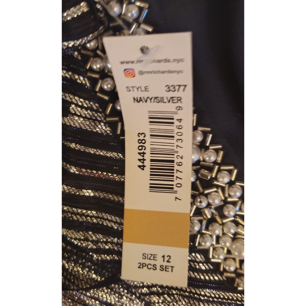NWT R&M Richards Beaded Jacket Sheath Dress 2 Piece Set Size 12 Navy/Silver 3377 - Picture 7 of 9